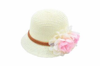 παιδικό καπέλο λευκό με κορδόνι και λουλούδια