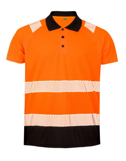 ανακλαστικό πόλο μπλουζάκι κοντομάνικο σε χρώμα πορτοκαλί με μαύρο