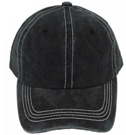 καπέλο τζόκει πετροπλυμένο με ραφές μαύρο