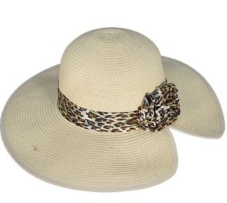 ψάθινο γυναικείο καπέλο μπεζ με κορδέλα animal print