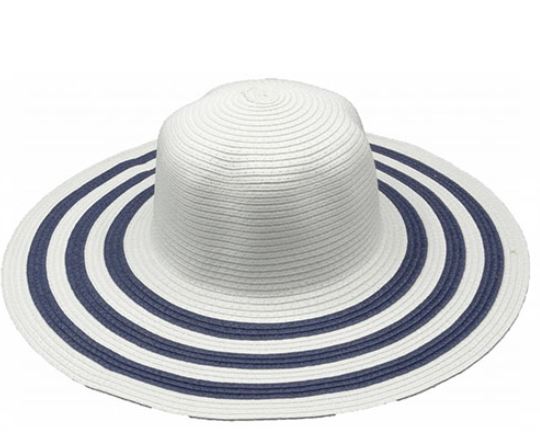 ψάθινο γυναικείο καπέλο λευκό με ρίγες μπλε