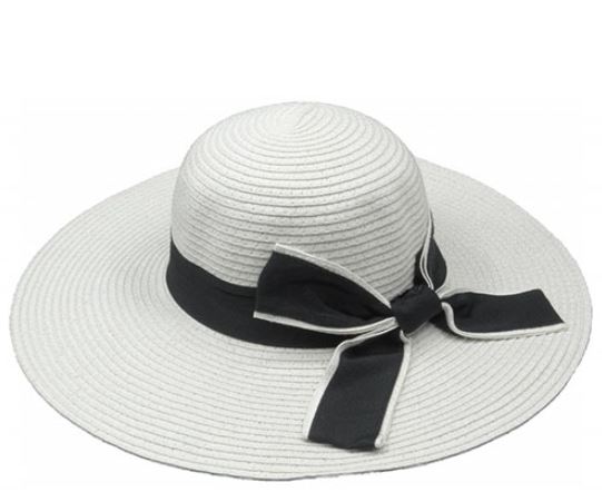 ψάθινο γυναικείο καπέλο λευκό με κορδέλα μαύρη