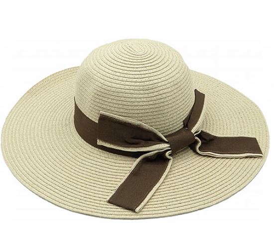 ψάθινο γυναικείο καπέλο μπεζ με κορδέλα καφέ