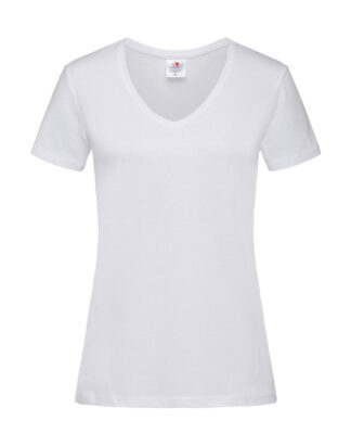 γυναικείο κοντομάνικο μπλουζάκι με λαιμόκοψη V σε χρώμα λευκό