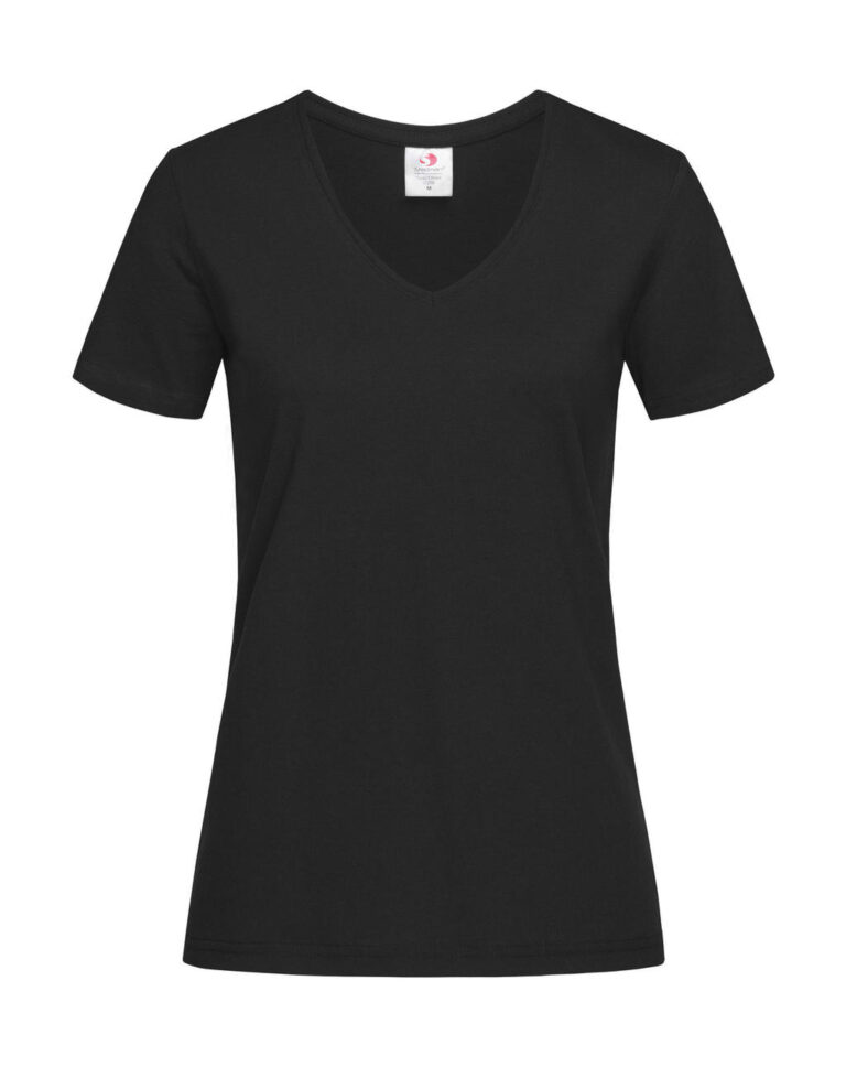 γυναικείο κοντομάνικο μπλουζάκι με λαιμόκοψη V σε χρώμα μαύρο