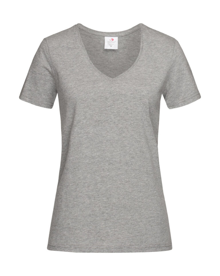 γυναικείο κοντομάνικο μπλουζάκι με λαιμόκοψη V σε χρώμα ανοιχτό γκρι