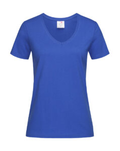 γυναικείο κοντομάνικο μπλουζάκι με λαιμόκοψη V σε χρώμα μπλε ρουά