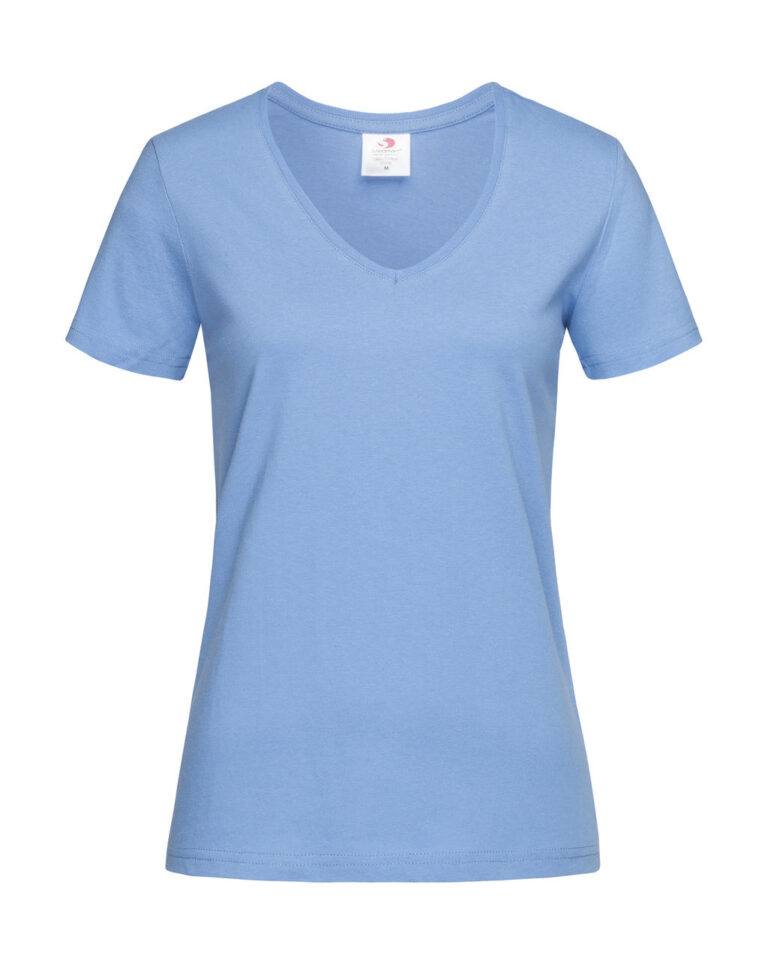 γυναικείο κοντομάνικο μπλουζάκι με λαιμόκοψη V σε χρώμα θαλασσί