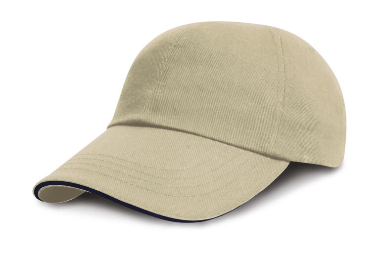 unisex καπέλο τζόκει χαμηλό σε χρώμα μπεζ και μια γραμμή μπλε στο γείσο