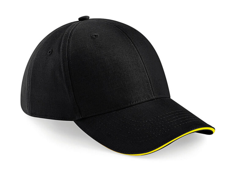unisex καπέλο τζόκει ενηλίκων μαύρο με μια γραμμή κίτρινη στο γείσο