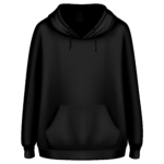 Ένα ανδρικό μαύρο φούτερ μακρυμάνικο με κουκούλα και τσέπες από την μπροστινή μεριά