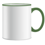 Μία κούπα λευκή με πράσινο χερούλι