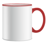 Μία κούπα λευκή με κόκκινο χερούλι