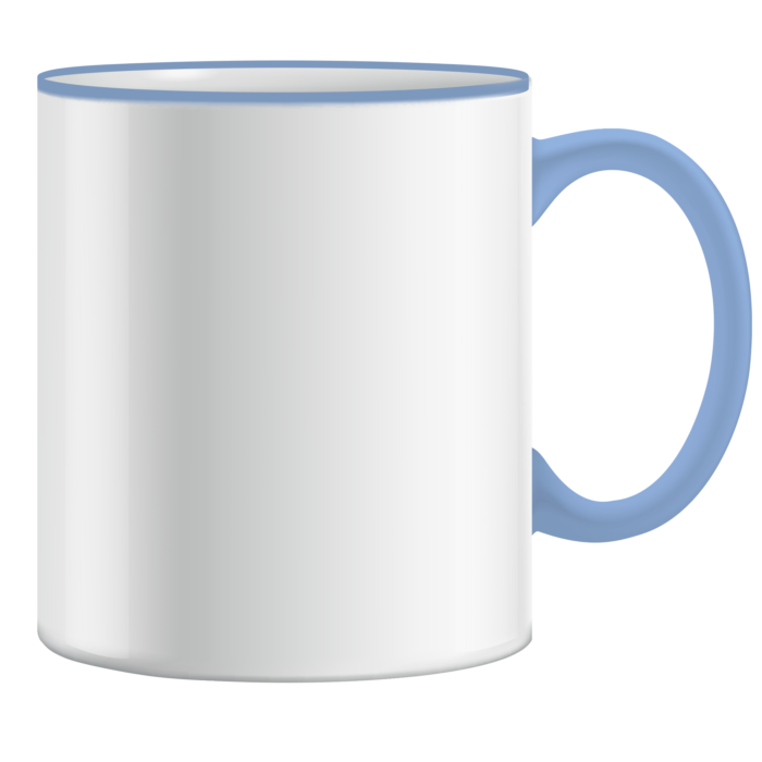 Μία κούπα λευκή με ανοιχτό μπλε χερούλι