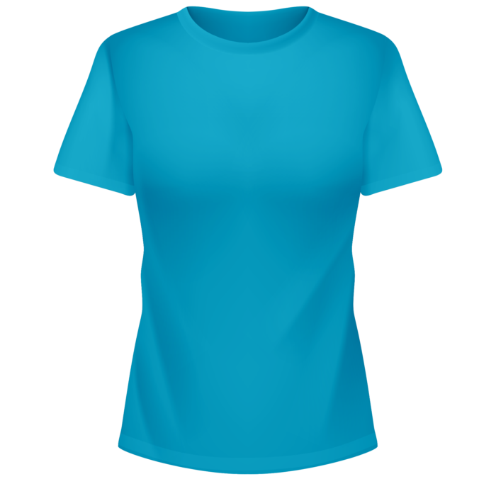 Ένα γαλάζιο γυναικείο κοντομάνικο μπλουζάκι από την μπροστινή μεριά