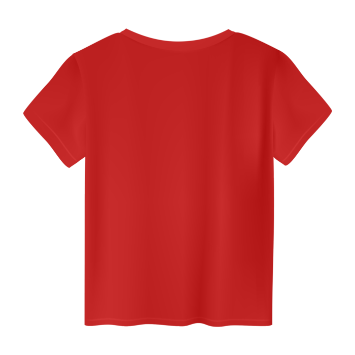 Ένα κόκκινο παιδικό κοντομάνικο μπλουζάκι από την μπροστινή μεριά